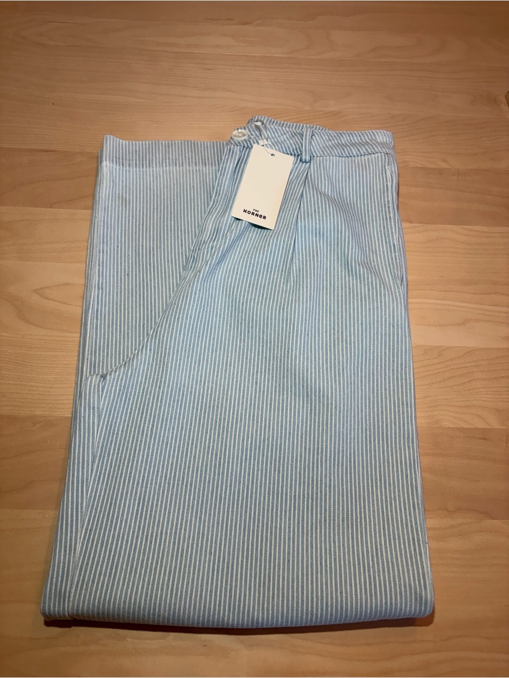 The KORNER Sky Blue Pinstripe Wide Leg Amalfi Pants